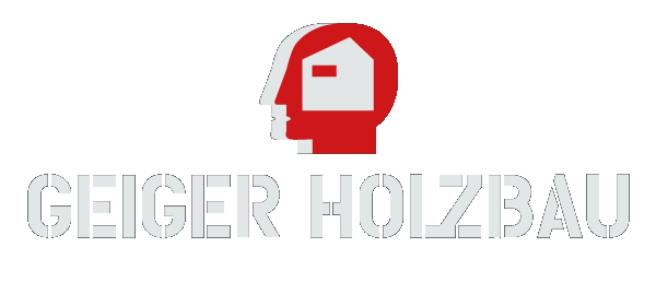 Logo  Geiger Holzbau mit abstrakten roten Kopf, darin ein Haus
